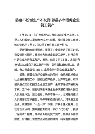防疫不松懈生产不耽搁藤县多举措促企业复工复产