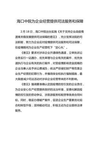 海口中院为企业经营提供司法服务和保障