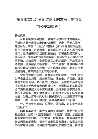 在某市党代会分组讨论上的发言（副市长、市公安局局长）