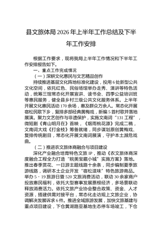 县文旅体局2026年上半年工作总结及下半年工作安排