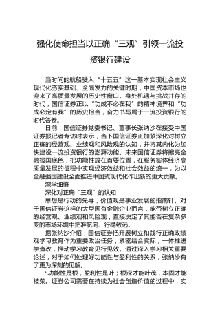 强化使命担当以正确“三观”引领一流投资银行建设