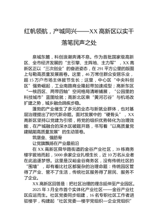红帆领航，产城同兴——XX高新区以实干落笔民声之处