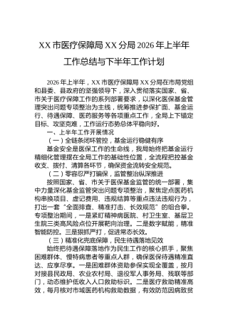 XX市医疗保障局XX分局2026年上半年工作总结与下半年工作计划