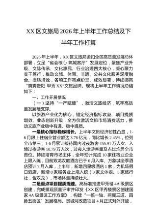 XX区文旅局2026年上半年工作总结及下半年工作打算