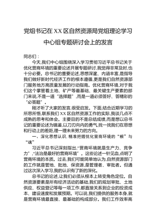 自然资源局党组理论学习中心组优化营商环境专题研讨会上的发言