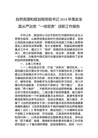 自然资源和规划局党组书记2024年落实全面从严治党“一岗双责”述职工作报告 (1)