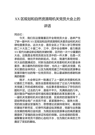 XX区规划和自然资源局机关党员大会上的讲话