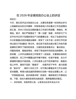 全镇党政办公会上的讲话