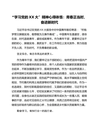 “学习党的二十大”精神心得体悟：青春正当时，奋进新时代