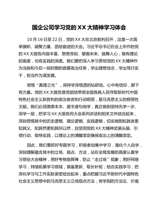 国企公司学习党的二十大精神学习体会