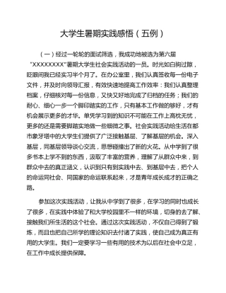大学生暑期实践感悟（五例）
