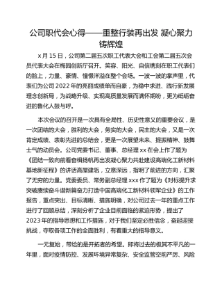 公司职代会心得——重整行装再出发 凝心聚力铸辉煌
