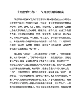 主题教育心得：工作开展要踏印留实
