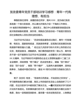 发改委青年党员干部培训学习感想：青年一代有理想、有担当