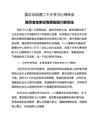 国企总经理二十大学习心得体会