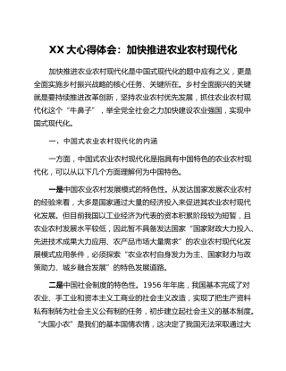 二十大心得体会：加快推进农业农村现代化