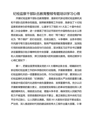 纪检监察干部队伍教育整顿专题培训学习心得