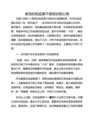 参加纪检监察干部培训班心得