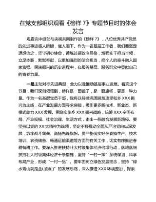 在党支部组织观看《榜样7》专题节目时的体会发言
