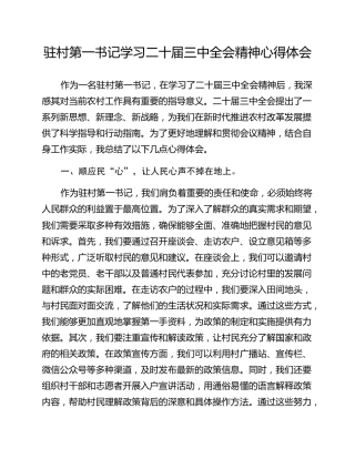 驻村第一书记学习二十届三中全会精神心得体会