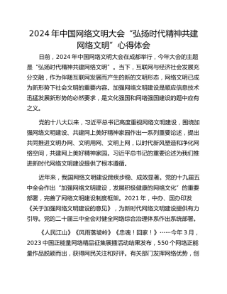 2024年中国网络文明大会“弘扬时代精神共建网络文明”心得体会