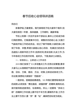 春节后收心会领导讲话稿（一）
