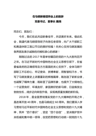 在马钢新春团拜会上的致辞