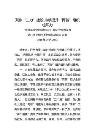 郑勇：聚焦“三力”建设持续提升“两新”组织组织力