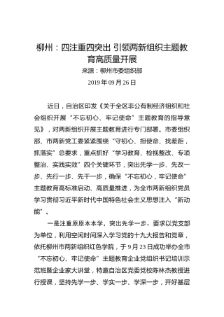 柳州：四注重四突出引领两新组织主题教育高质量开展