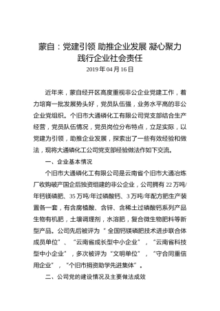 蒙自：党建引领助推企业发展凝心聚力践行企业社会责任