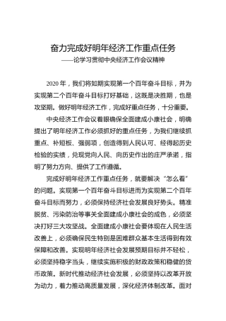 奋力完成好明年经济工作重点任务