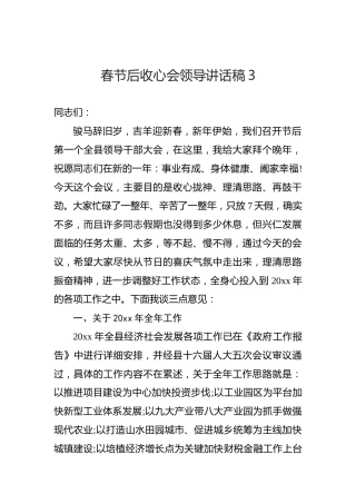 春节后收心会领导讲话稿（二）