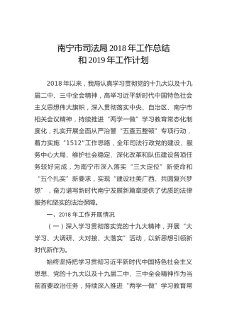 南宁市司法局2018年工作总结和2019年工作计划