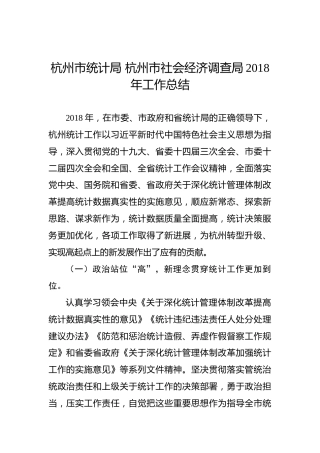 杭州市社会经济调查局2018年工作总结