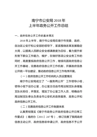 南宁市公安局2018年上半年政务公开工作总结