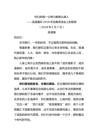吴道藩在2018年迎春茶话会上的致辞
