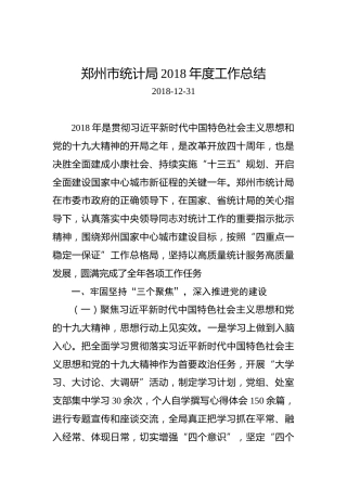 郑州市统计局2018年度工作总结