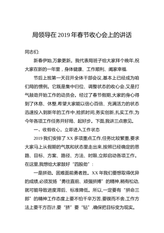 局领导在2019年春节收心会上的讲话