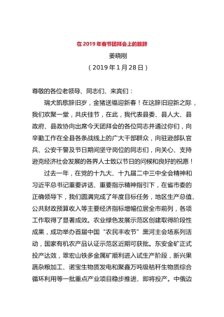 姜晓刚在2019年春节团拜会上的致辞