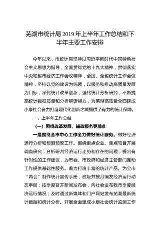 芜湖市统计局2019年上半年工作总结和下半年主要工作安排