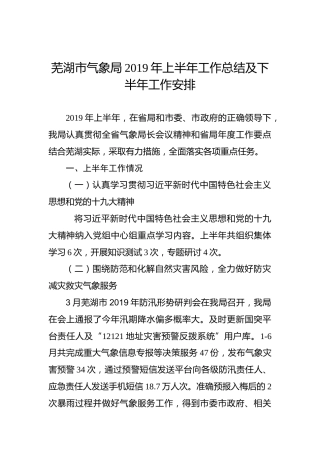 芜湖市气象局2019年上半年工作总结及下半年工作安排