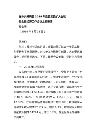 2019年县长孙金峰在中共呼玛县县委常委扩大会议暨全县经济工作会议上的讲话