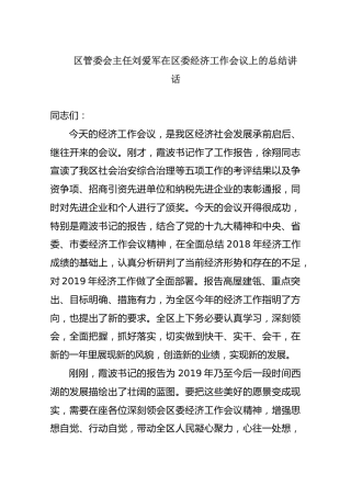 2019区管委会主任刘爱军在区委经济工作会议上的总结讲话