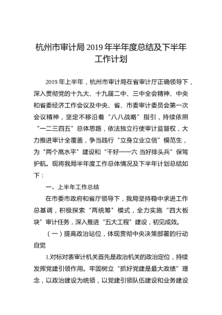 杭州市审计局2019年半年度总结及下半年工作计划