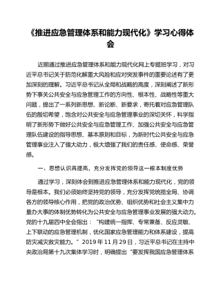 《推进应急管理体系和能力现代化》学习心得体会