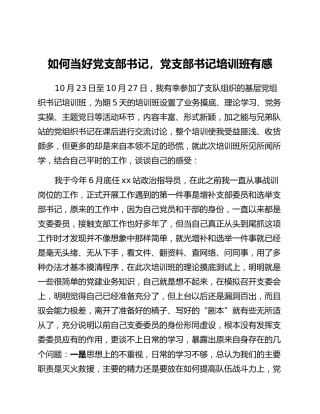 如何当好党支部书记,党支部书记培训班有感