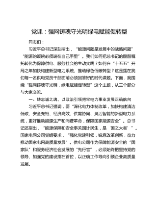 电网党课：强网铸魂守光明  绿电赋能促转型
