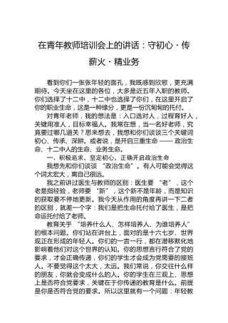 在青年教师培训会上的讲话：守初心・传薪火・精业务