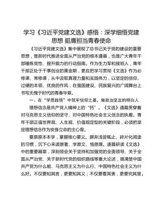 学习《习近平党建文选》感悟：深学细悟党建思想 挺膺担当青春使命
