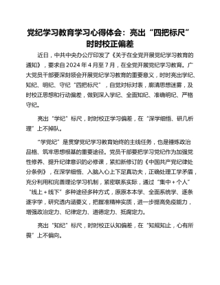 党纪学习教育学习心得体会：亮出“四把标尺”时时校正偏差